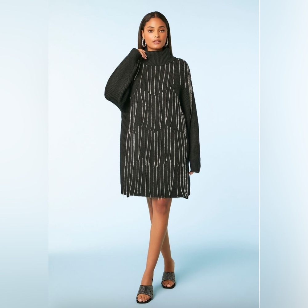 F21 Rhinestone Turtleneck Sweater Dress- Size Medium - NWT